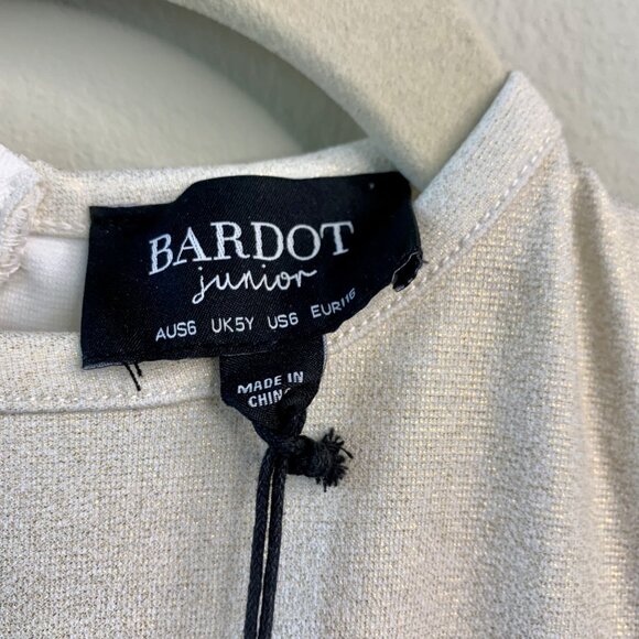 BARDOT JUNIOR Big Bow Party Dress Girls 6 NEW Shimmer Gold Cream Wool Blend NWT - Picture 7 of 9
